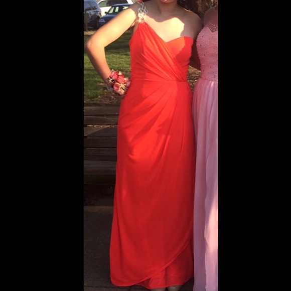 One Strap Prom Dress with Silver Detailing - Picture 2 of 4